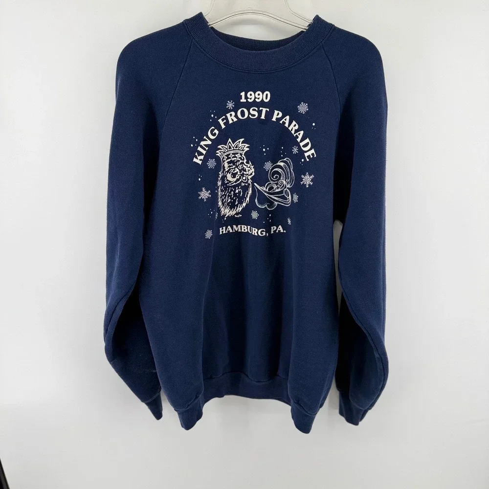 Vintage 1990 King Frost Parade Hamburg PA Sweatshirt Navy Blue XL Fruit of Loom
